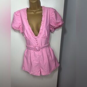 Sugar Thrillz X Dolls Kill Pink Ruffle Chic Manners Short Sleeves Romper NWOT M